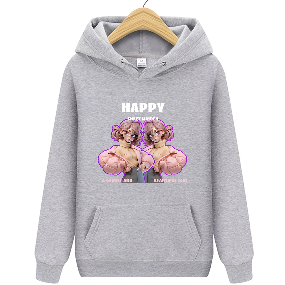 Happy cartoon Sweet maiden Print Hoodies Men Women Anime Loose Streetwear Harajuku Loose Hoody Autumn Casual Pocket Pullover