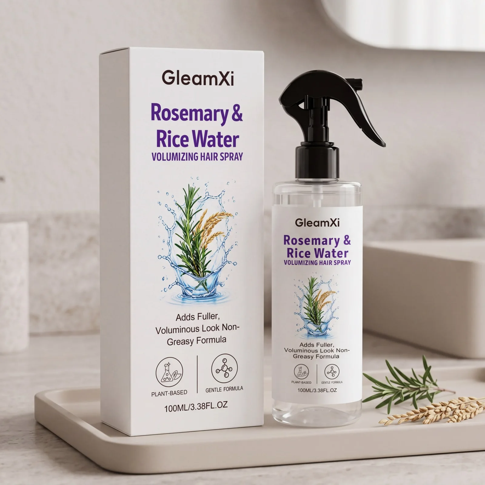 Rosemary Rice Water Hair Volumizing Spray Nourishing Strengthening Non-greasy Volumizing Gentle Formula Shine Boosting Hair Mist
