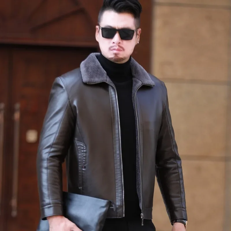 

Natural Cotton Sheepskin Jacket for Autumn and Winter Men's Collar and Fluffy and Thick Middle Young Man's Fashion Top