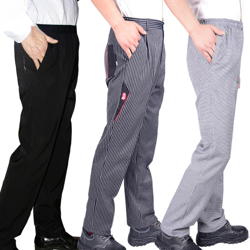 New  black and white stripes elastic restaurant uniform Head Chef uniform Executive Chef pants