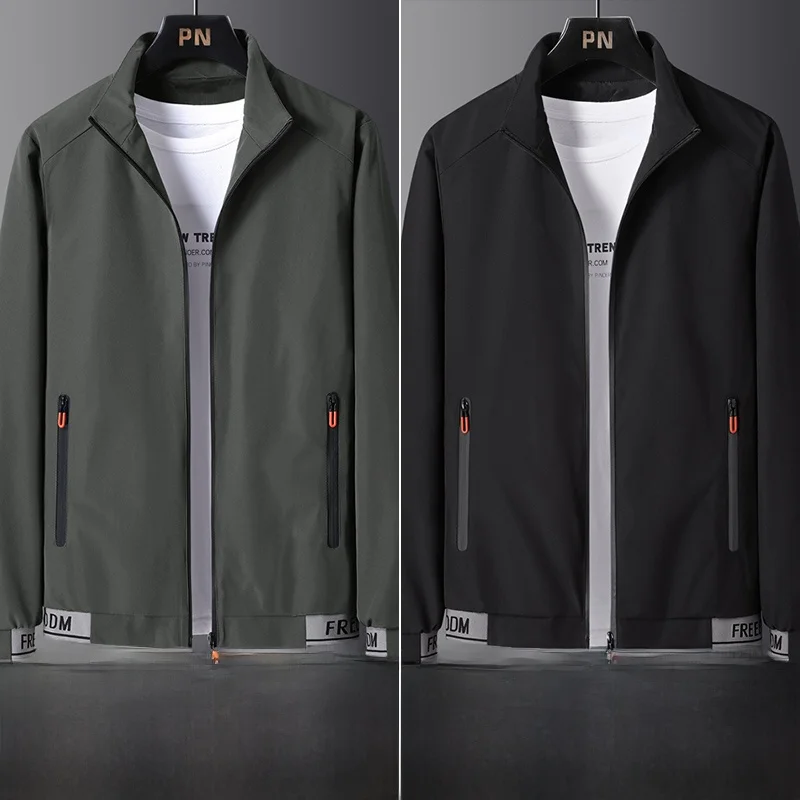 

Slim Fit Casual Jaet for Men Spring Autumn Thin Stand Collar Leisure Coat Haome Outerwear Zipper Closure Color