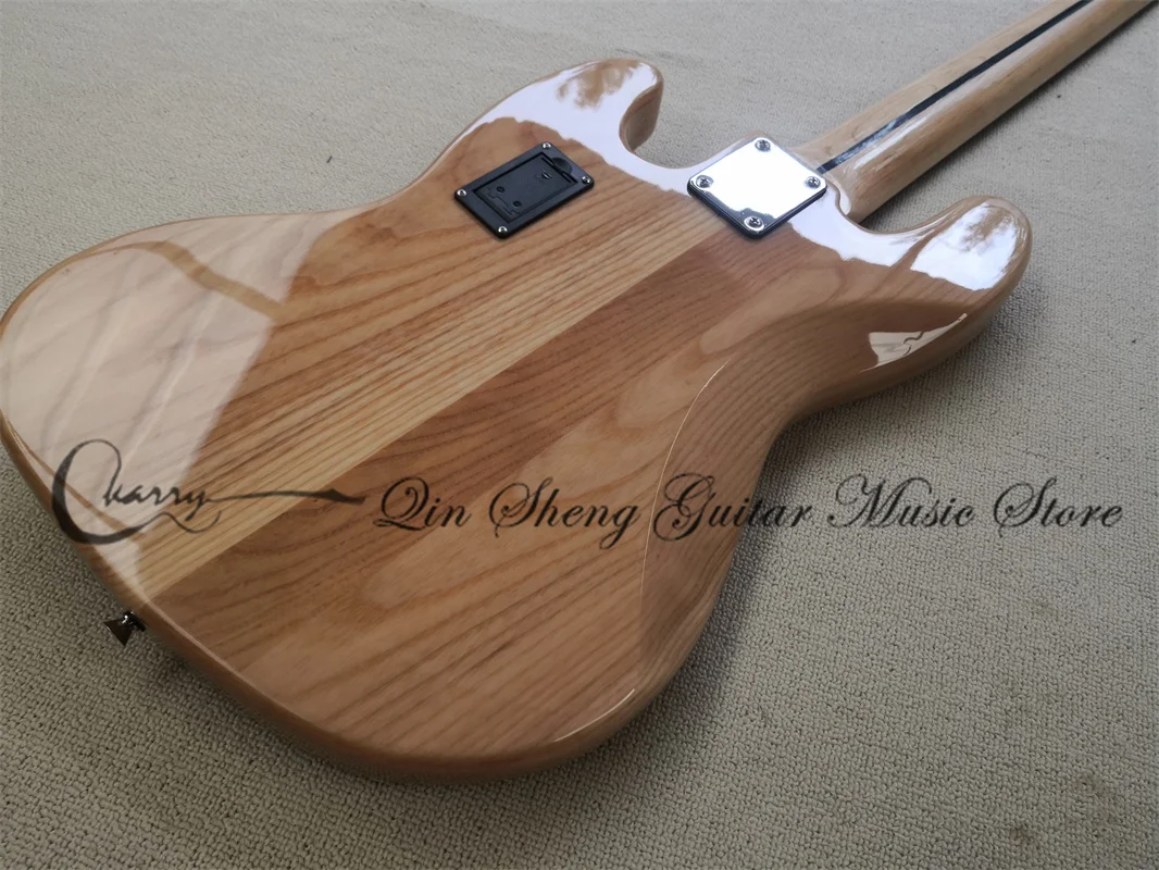 Natural Electric Bass 5 String bass ASH Wood body Maple fingerboard Black inlaid Black pickup board fixed bridge support custom