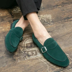 Italian Style Men's Casual Shoes Green Comfortable Fashion Luxury Casual Shoes Men's Leather Shoes Suede Loafers Large Size 38-4