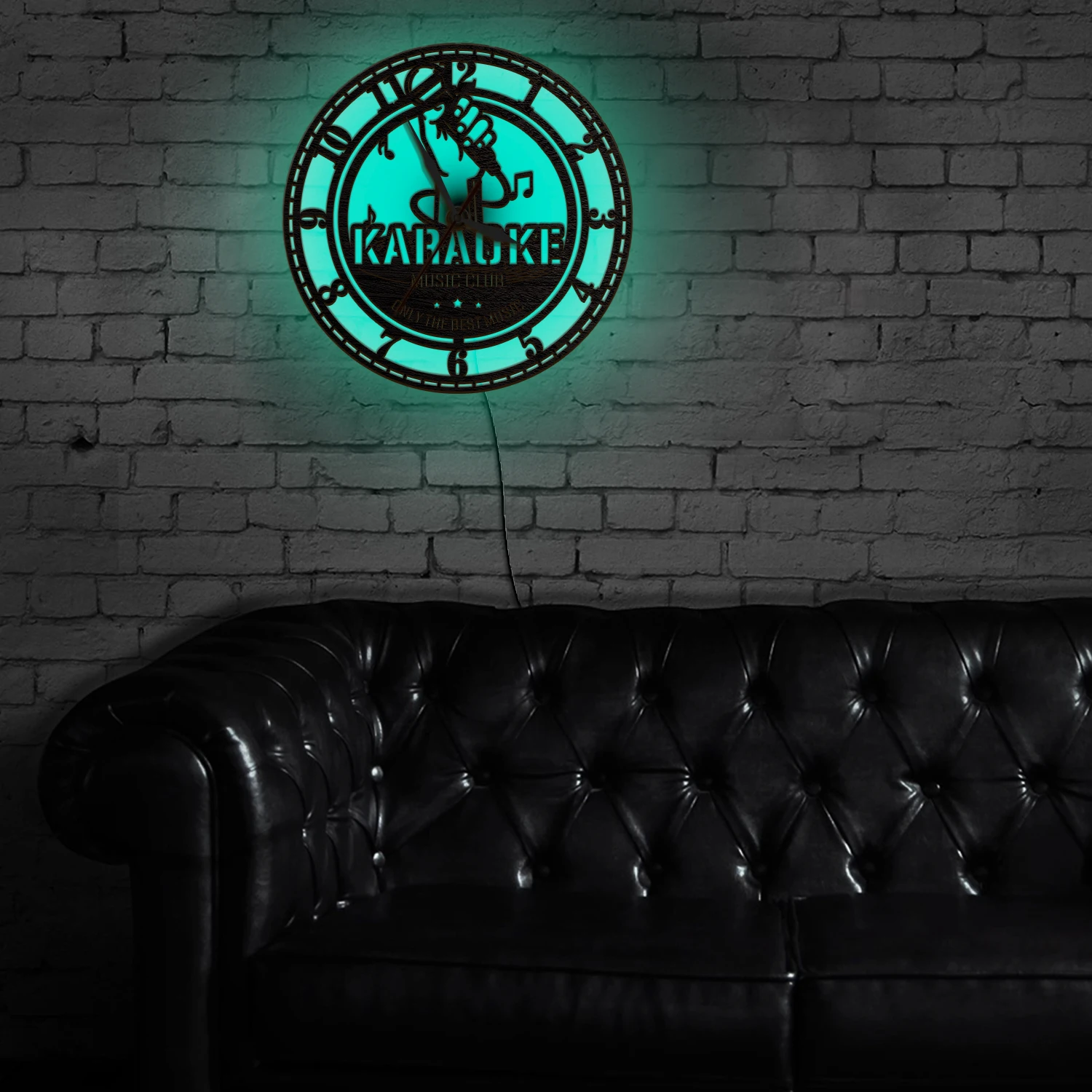 Personalized Karaoke Microphone Illuminated Wall Clock RGB LED Backlight For Bar KTV Party Room Luminous Night Light Wall Clock