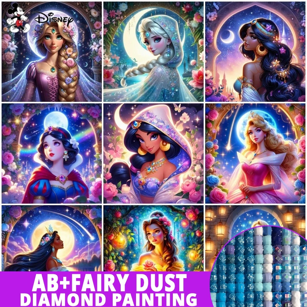 Conjunto de bordado de dibujos animados de Princesas Disney, pintura de diamantes de hadas, polvo AB, Elsa y Cenicienta, regalo de mosaico, nueva colección DIY 2024