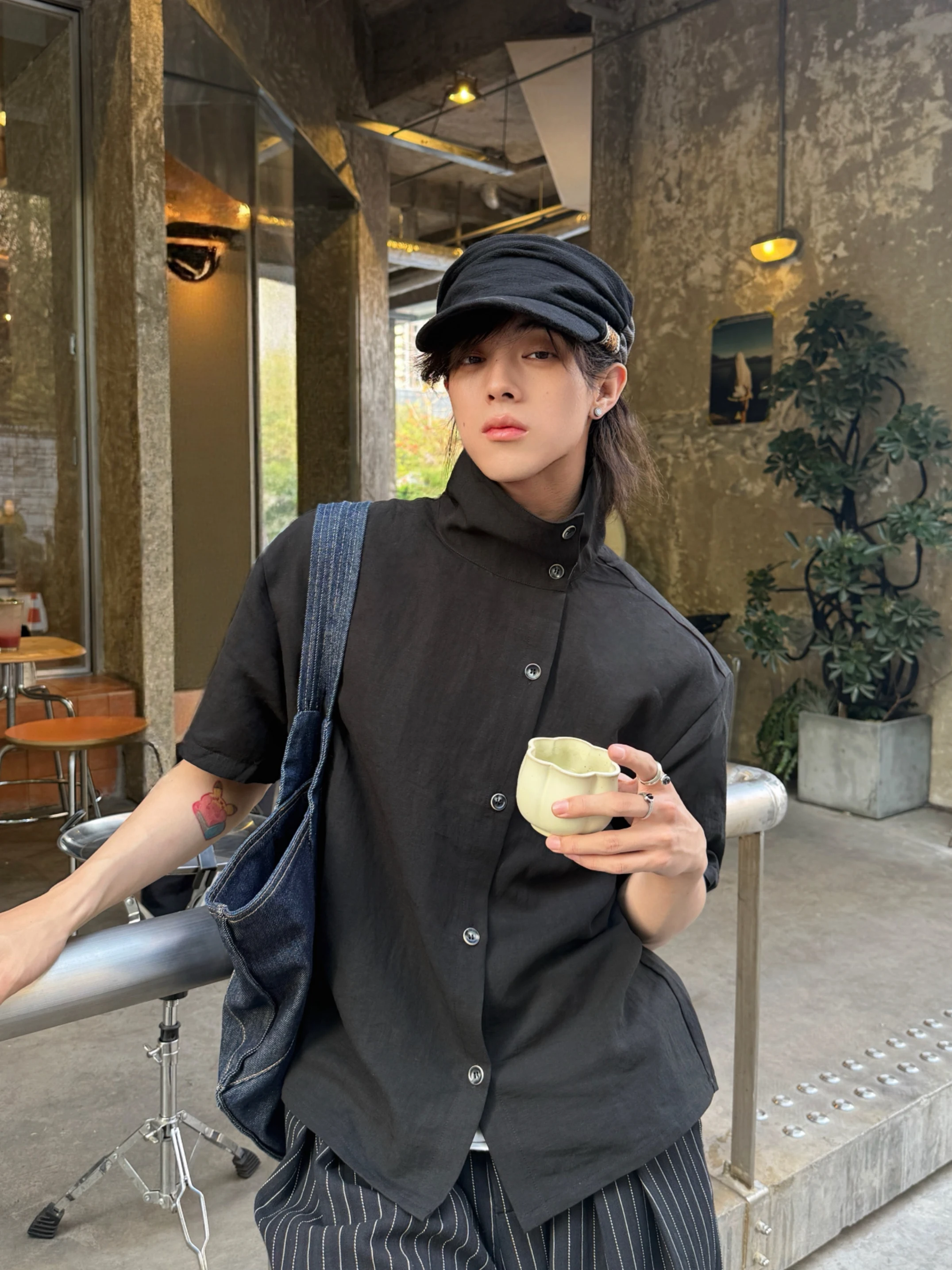 

American Retro Short Sleeve Shirt Men Summer Casual Loose Color Block Button down Breathable Comfortable Versatile Multi-Form