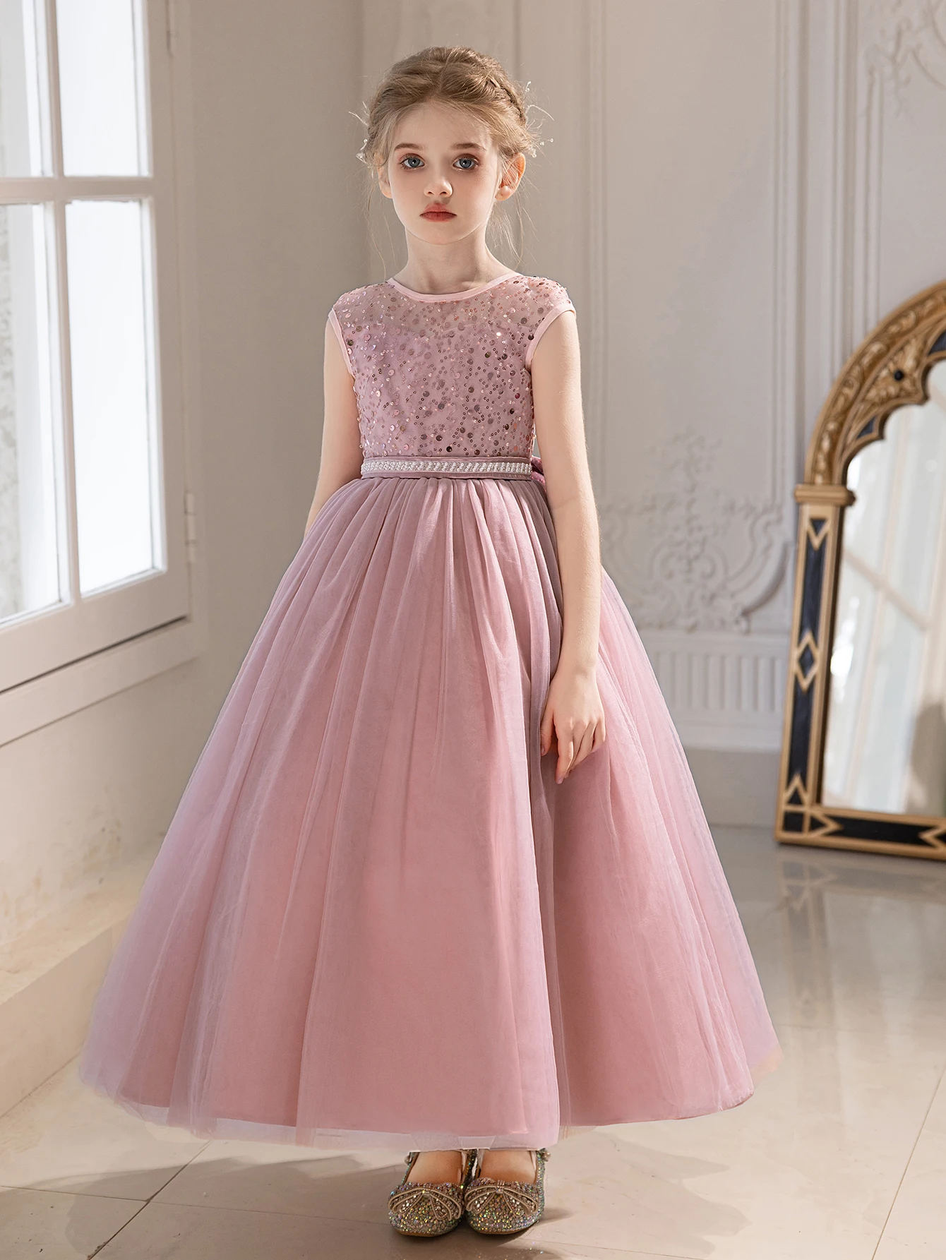 what is a summer formal dress code Pink Off-shoulder Bow High Low Flower Girl Dress main image 0