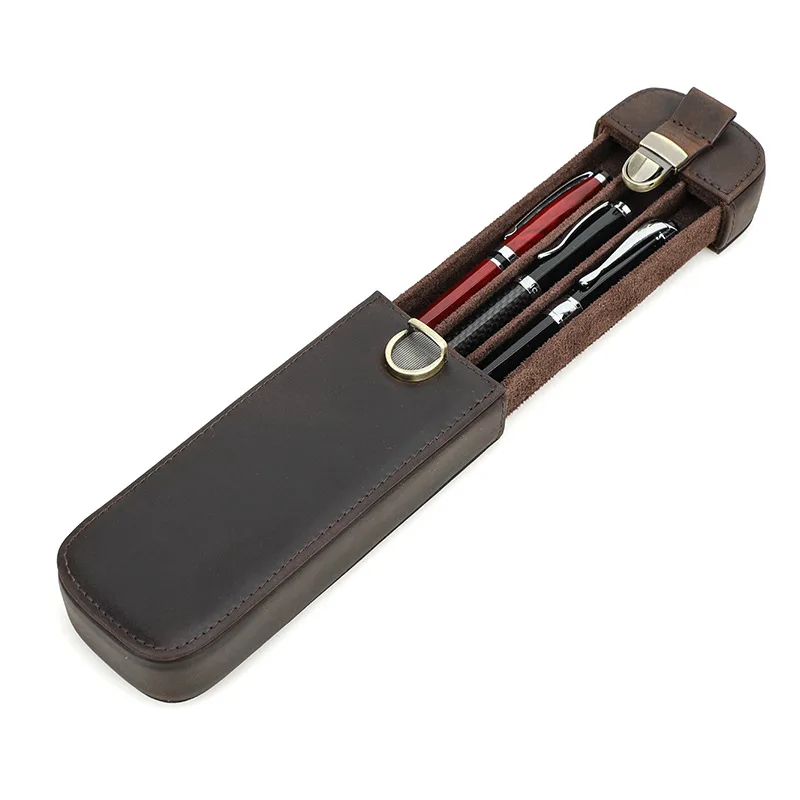 حافظة أقلام جلدية من ريترو وايلد هورس - مصنوعة يدويًا مع آلية قفل، صندوق تخزين أقلام السفر المكتبي من نوع الدرج #5
