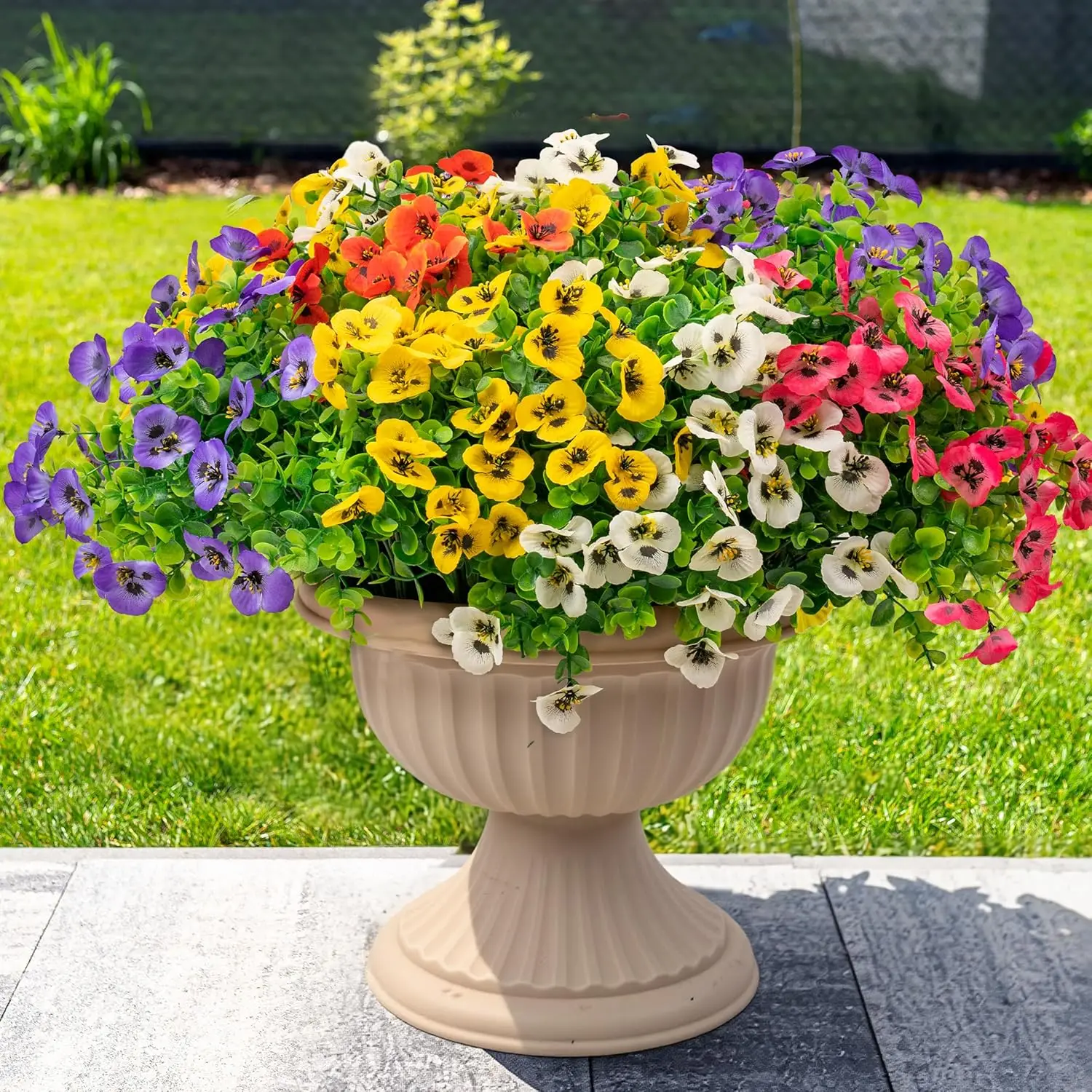 

20 букетов искусственных цветов панси для улицы - желтые, белые, фиолетовые, красные и розовые искусственные цветы для украшения сада и дома