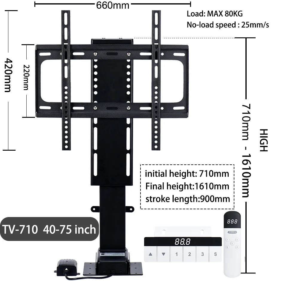 Imagem -03 - Altura Motorizada Ajustável tv Stand tv Bracket Wall Mount Controle Remoto Configuração de Memória tv Bracket 32 in 100 in