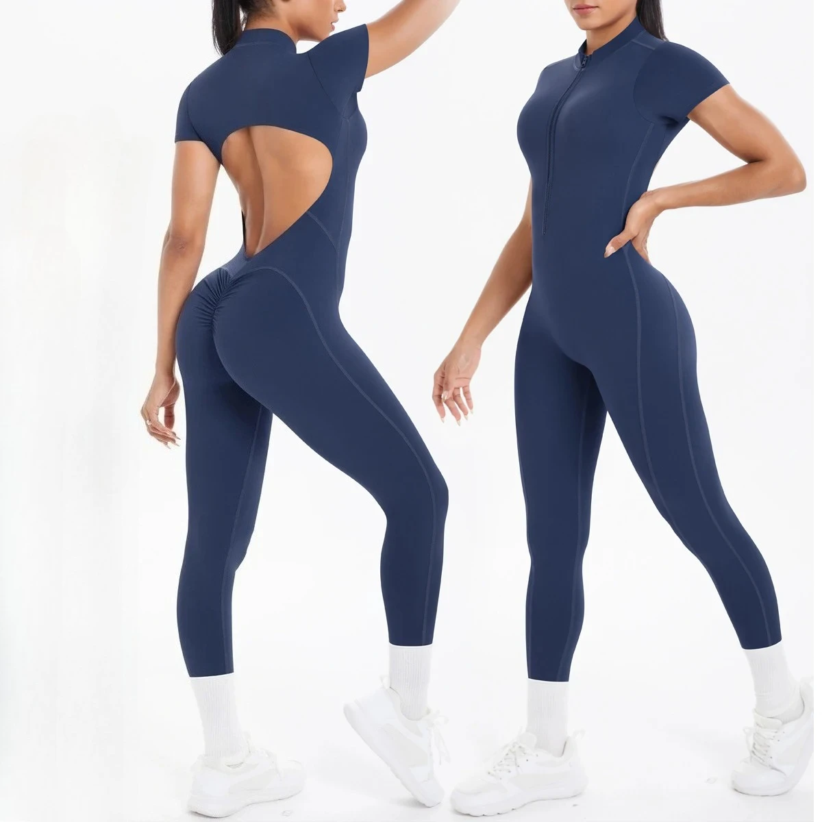 

Sexy Backless Bodycon Scrunch Jumpsuit Raises Butt Women Dance Fitness Overalls Push Up With Chest Cushion Yoga Sport Jump Suit