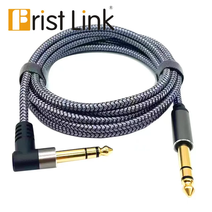 Guitar Cable Gold Plated Right Angle 6.35mm to Stereo TRS 1/4 Inch Instrument Cable Audio Extension Cord for Amp Guitar Keyboard