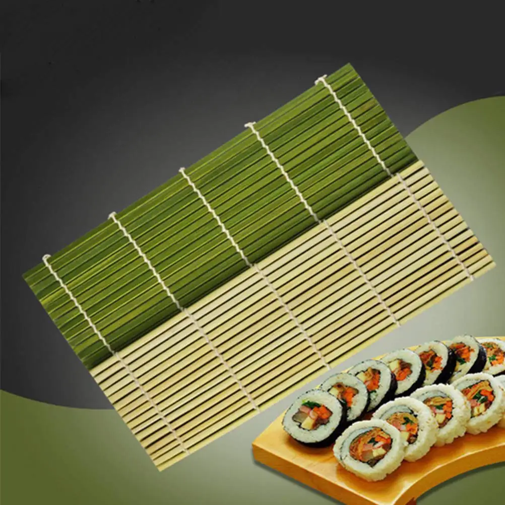 Square Sushi Roller Mat Natural Bamboo Sushi Mat Green Bamboo Sushi Rolling Mat Sushi Making Kit Sushi Maker Blind for Kitchen
