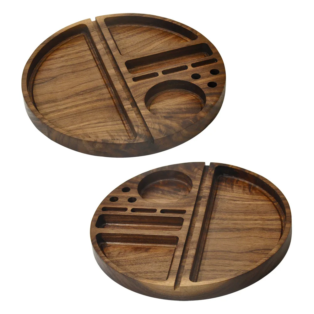 circle Smoking wood Rolling Tray Natural Black walnut Herb Tobacco Cigarette Accessories Tobacco Tray