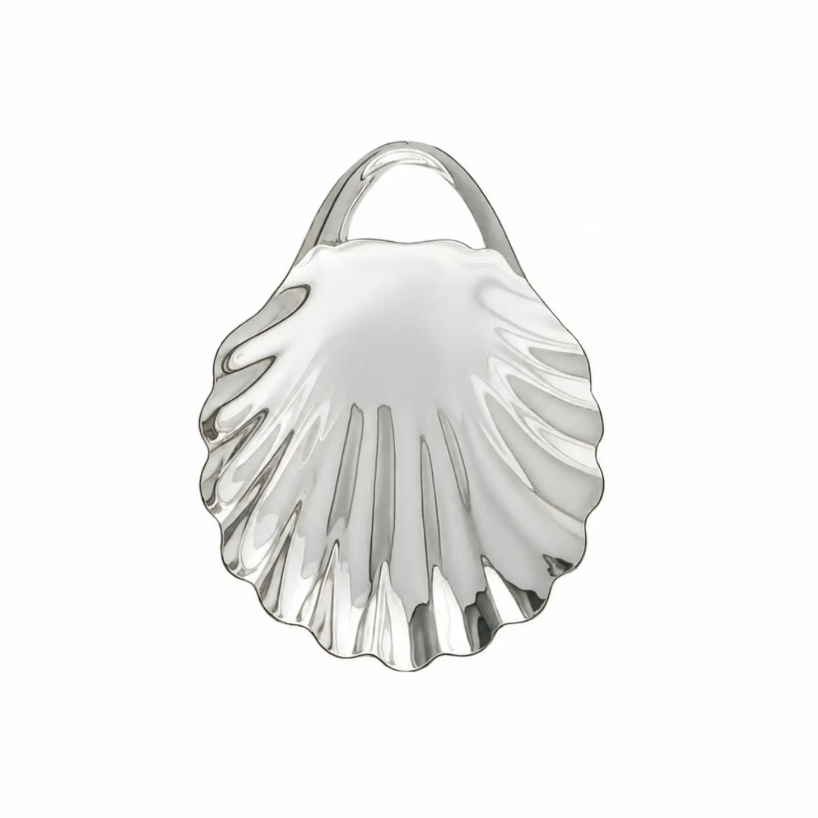 Shell Dish with Hanging Loop Silver Shell Jewelry Dish Elegant Stainless Steel Tray for Vanity, Tabletop Display, Entryway Table