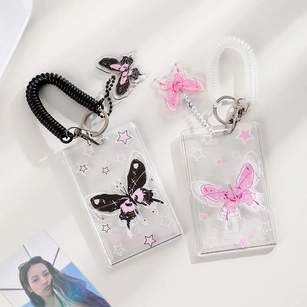 Card Sleeve Transparent Photocard Holder Korean Style with Pendant Butterfly Photo Protective Case Acrylic Cartoon Animal