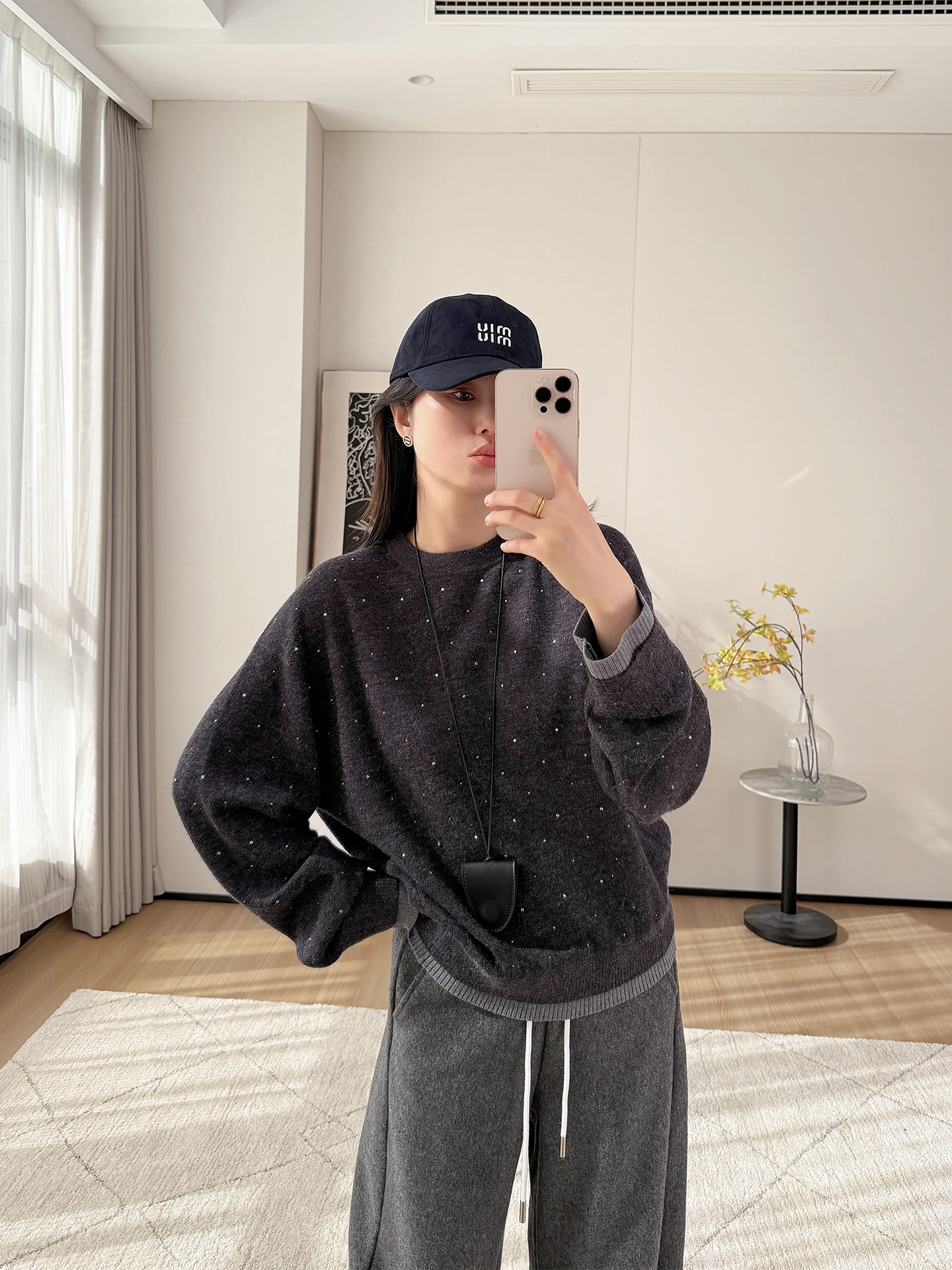 

Женский вязаный шерстяной свитер Heavyweight Glitter с круглым вырезом, свободного кроя, с эффектом стройности, с длинными рукавами, повседневный, цельный трикотажный изделия