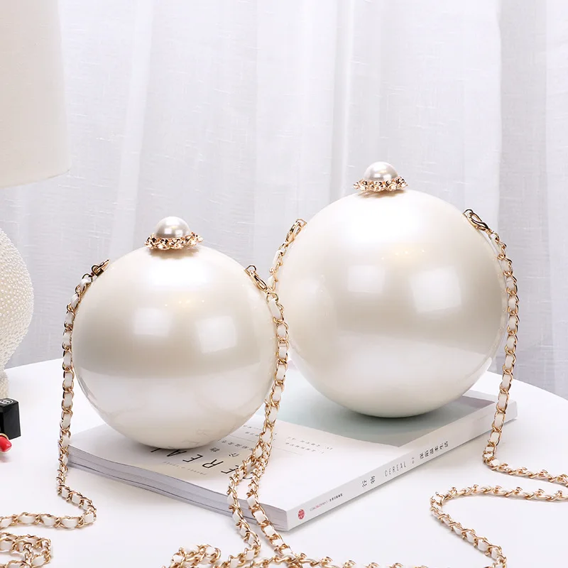 Dinner Banquet Bag Handheld Pearl Makeup Women's Bag Acrylic Hard Box Ball Diagonal Shoulder Crossbody Bag