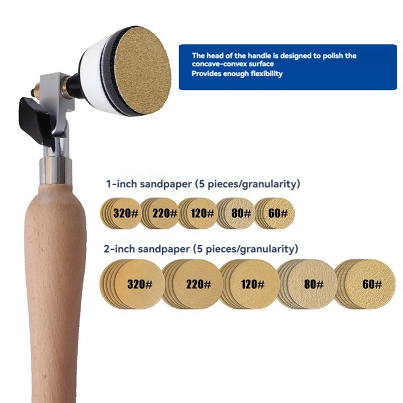 ABEZ Komschuurset 50 stuks Schuurpapierschijven Komschuurgereedschap met handvat voor houtbewerking Draaibank Polijsten en schuren van hout