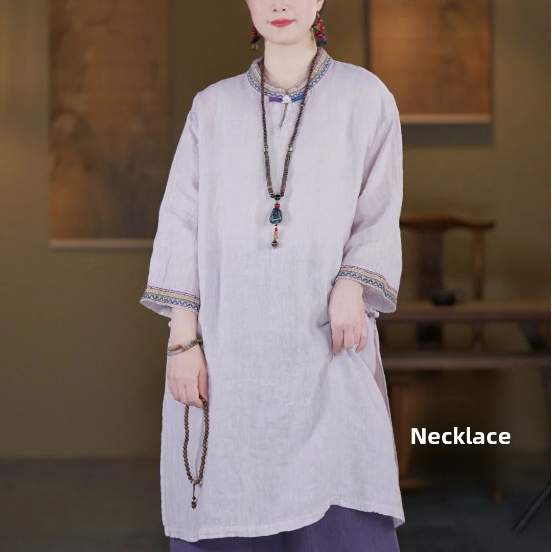 

Summer 2026 New Style Women's Cotton Linen Base Shirt Half Sleeve High Slit Midi Length T-Shirt plus Size Top Fashion Commute