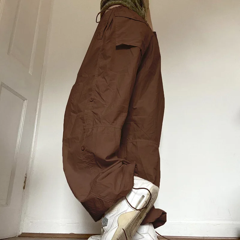 Proximité-Pantalon Cargo Baggy à Jambes Larges pour Femme, Survêtement Taille Basse, Vêtement Streetwear, Couleur Unie, Y2K, Été 2023
