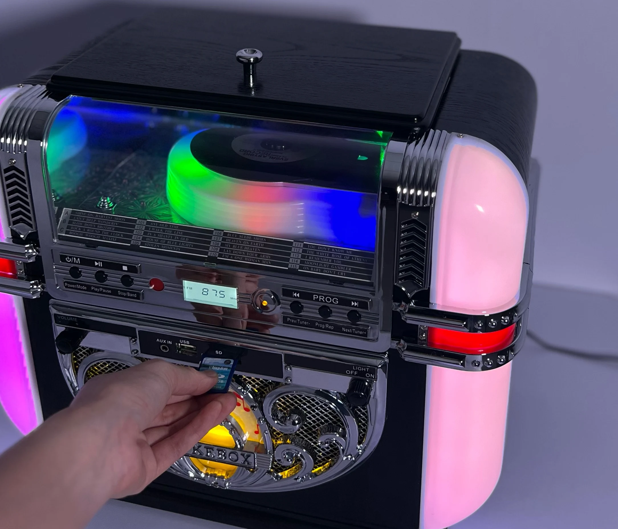 2026Digital Tabletop Colorful LED JUKEBOX Machine with Multifunction Such As CD USB BT SD Radio Beautiful Music Box Sound System