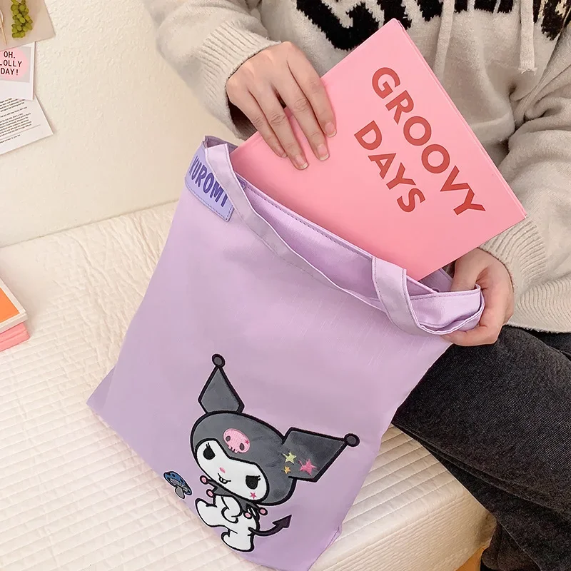 

Kuromi Canvas Bag Crossbody Bag Hello Kittys Tutorial Material Book Bag Shoulder Bag Cartoon Large Capacity Shopping Bag