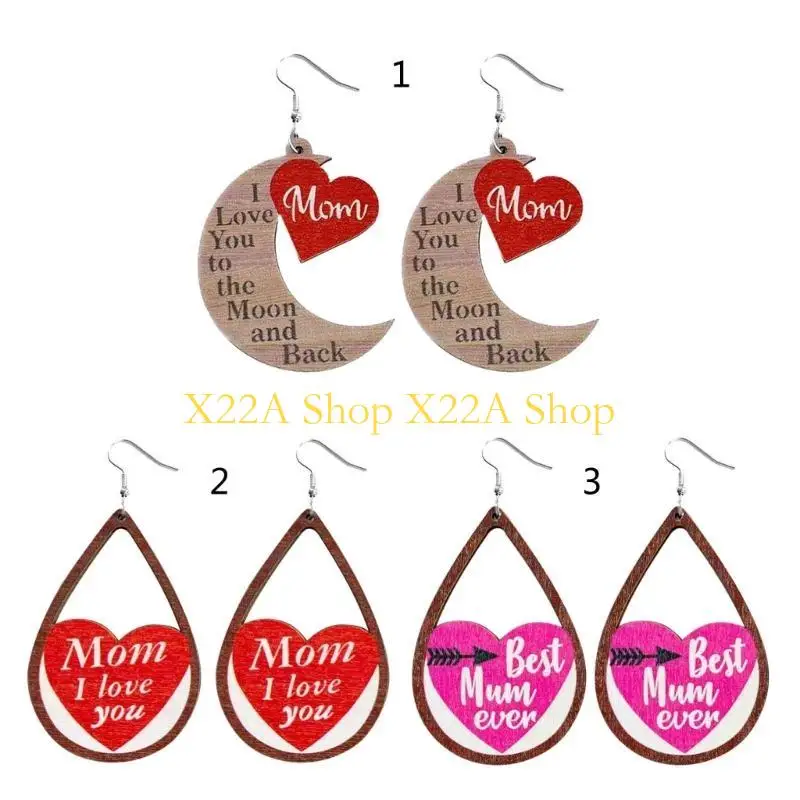 Unique Vintage MOM I LOVE YOU Letters Earrings for Mother Dangle Teardrop Earrings