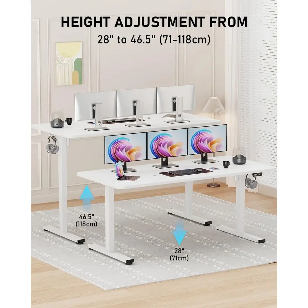 مكتب كهربائي كبير قابل لضبط الارتفاع، 63 × 24، أبيض، لوح مقسم، مكتب جلوس للمكتب المنزلي #4