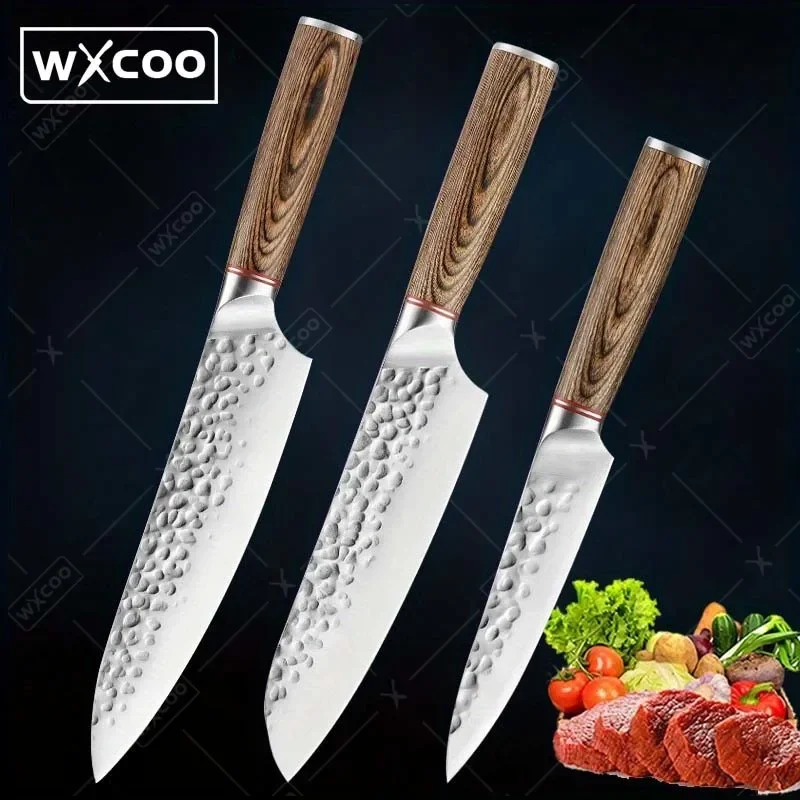 3pc, Kitchen Chef Knife Meat Cleaver Butcher Knife Fruit Knife Handmade Forged Vegetable Knife Santoku Knife Vegetable Peeler