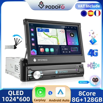 Podofo Carplay Car Radio Autoradio 1 Din 7'' Touch Screen Car Multimedia Player GPS Wifi Auto MP5 BT USB FM Rear View Camera