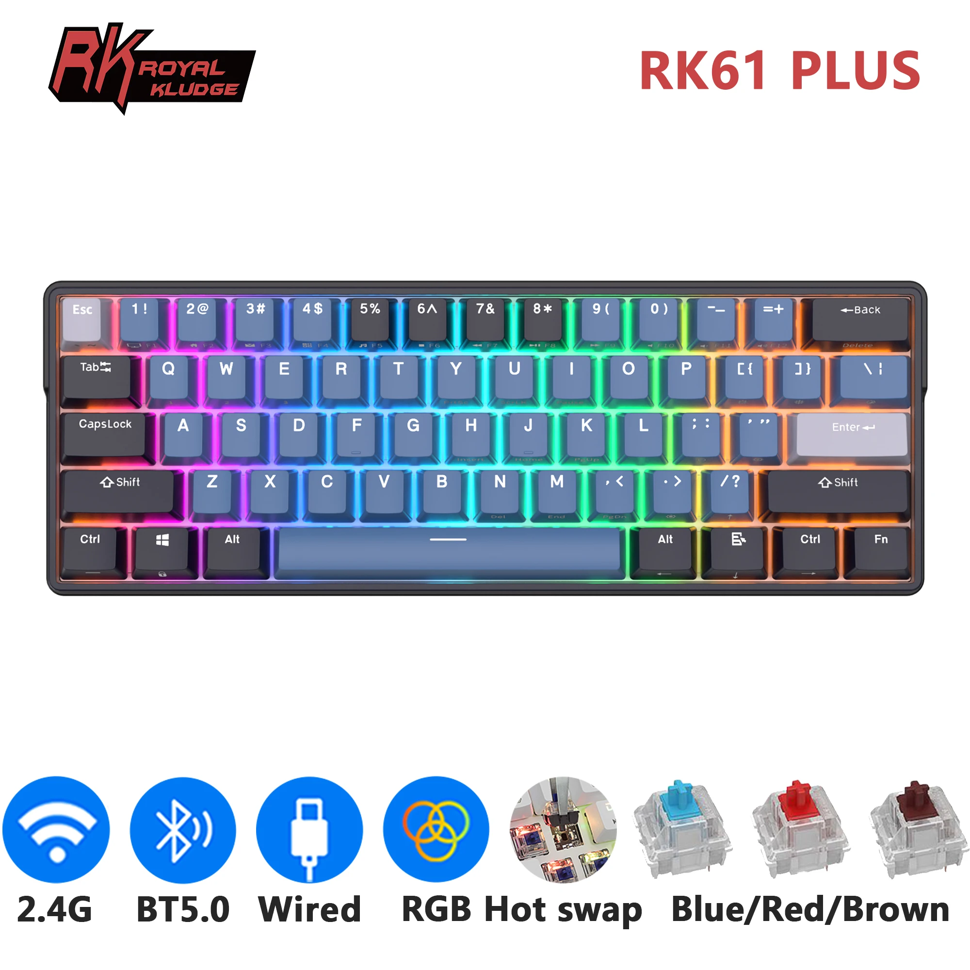 

Беспроводная механическая клавиатура с RGB-подсветкой, 61 клавиша