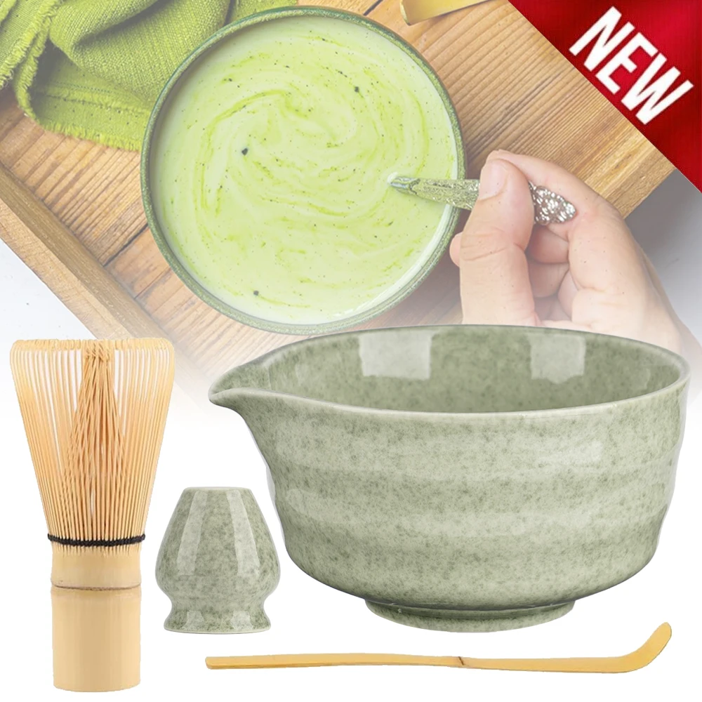 Ensemble d'outils pour la préparation du matcha, artisanat traditionnel avec bol, fouet, support, cuillère et fouet à matcha