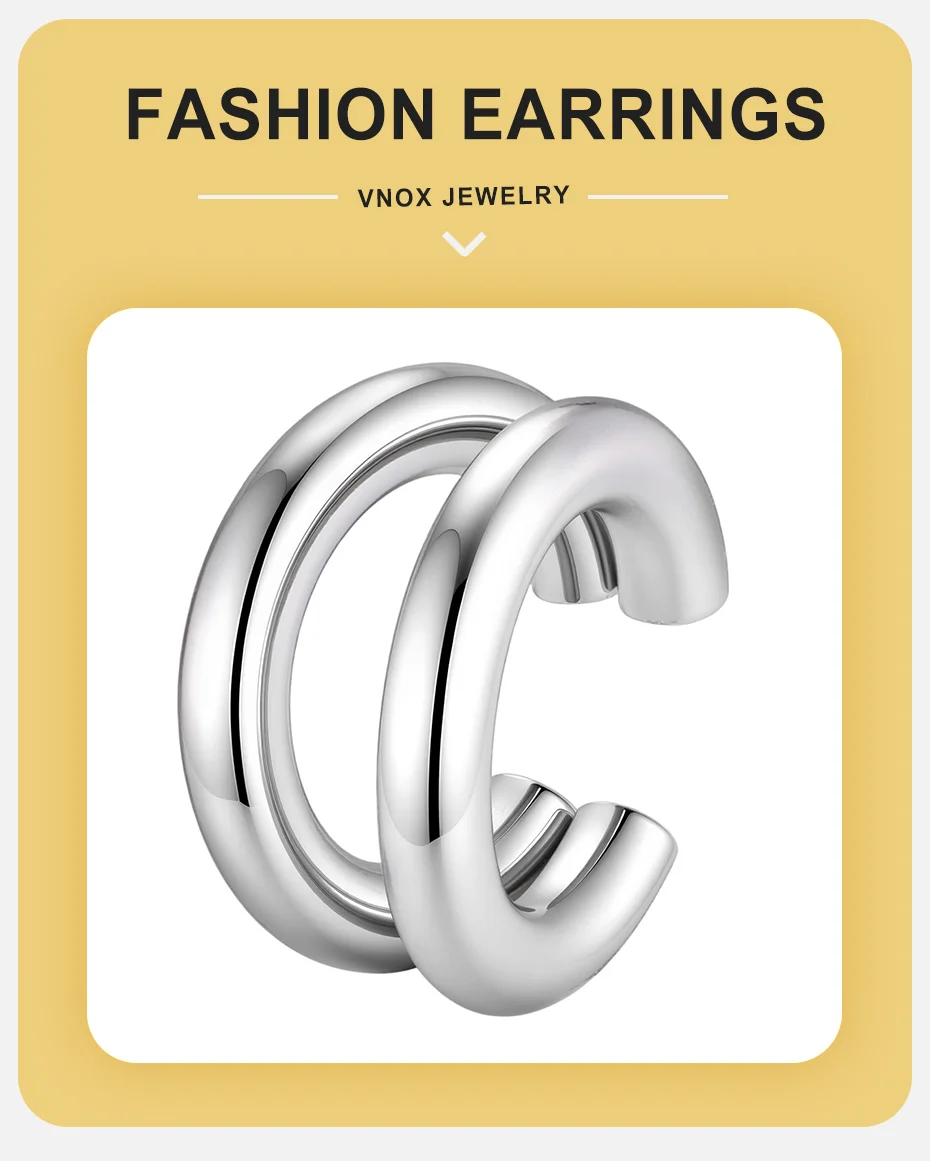 Vnox Minimalistische 1-teilige Doppelschichtige Runde Kreisförmige C-Form Ohrringe für Frauen Ohne Piercing Clip-Ohrringe Manschette Klobiger Clip-Schmuck – Detail 1