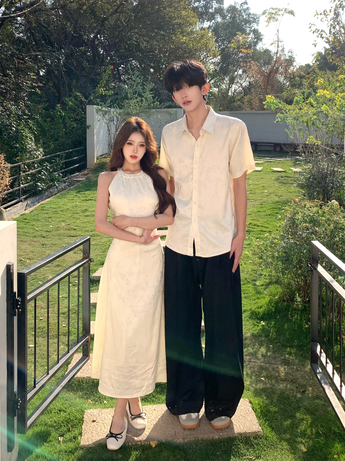 

New Chinese Style Men's Short Sleeve Shirt Summer Clothing Couple's Matching Sleeveless Neck Hanging Dress One Dress One Shirt