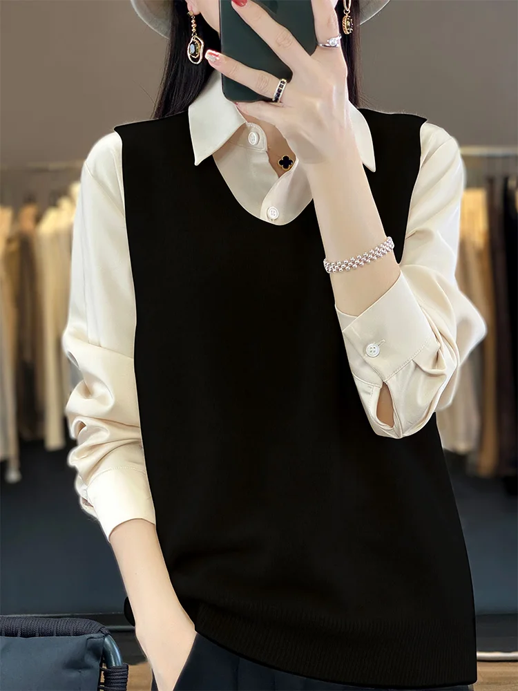 2024 Spring New Women V-neck Sleeveless Pullover Waistcoat 100% Merino Wool Sweater Soft Casual Cashmere Knitwear Korean Fashion