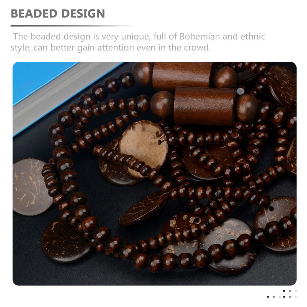 

Bohemian Necklace For Women Beaded Ethnic Style Jewelry Wood Coconut Shell Chunky Statement Neck Chain Vintage