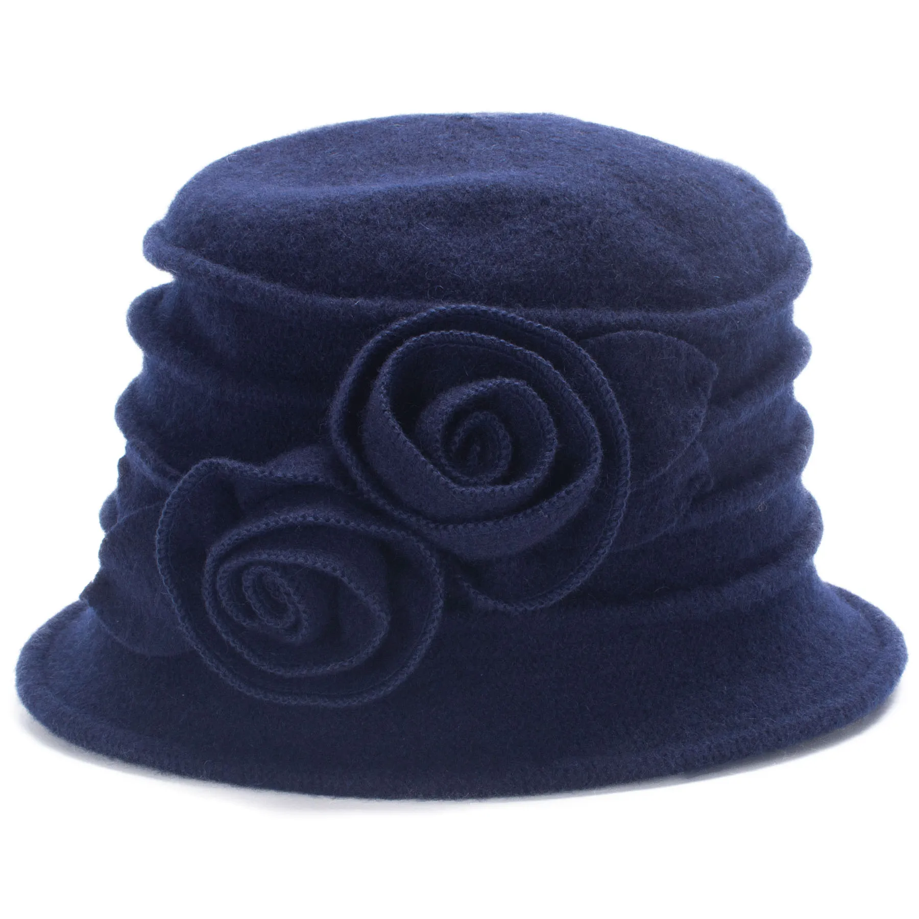 Lawliet Women Winter Flower Trim Pure Wool Hats Warmer Ladies Beanie Bucket Cloche Fedoras Church Hat Casual Skullies A287