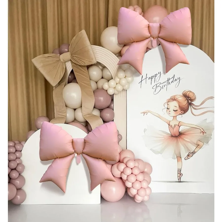 2PCS Pink Bow Balloons Coquette Birthday Decorations Party Decor for Women