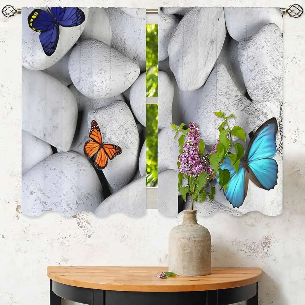 ستائر المطبخ الحجر والفراشة الطبيعة الملونة الجميلة الفراشات ستائر قصيرة الطبقة للحمام مقهى نافذة صغيرة #6