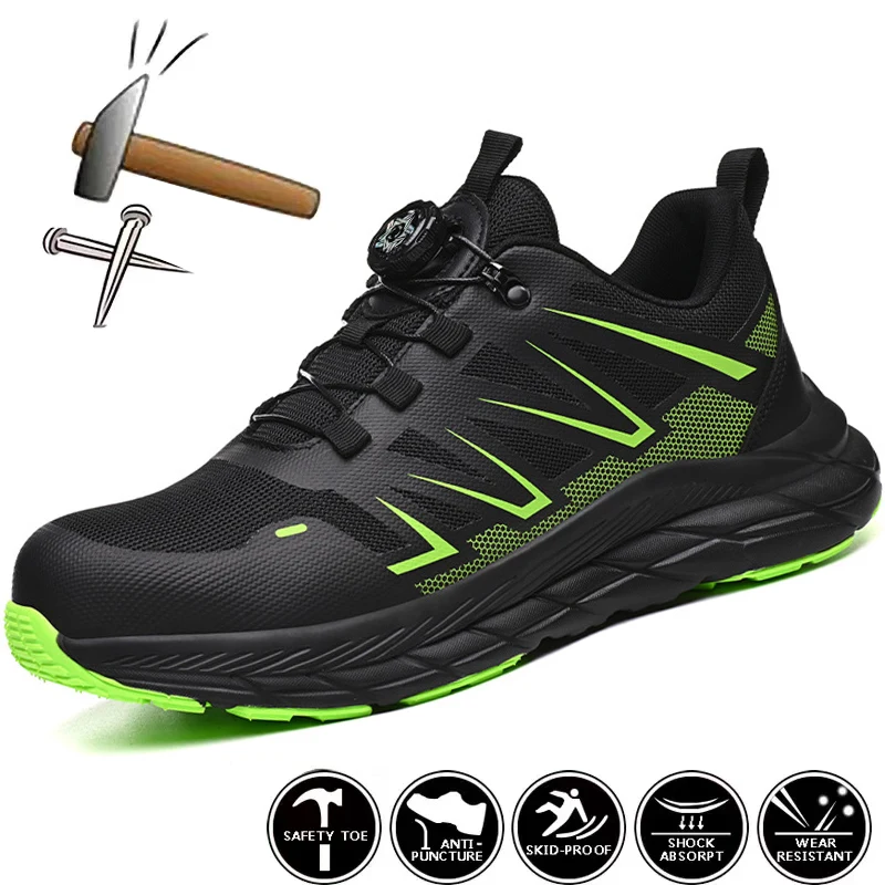 New Rotating Button Safety Shoes Men Security Mining Boots Men Anti-smash Anti-puncture Work Shoes Fashion Men Sport Shoes ﻿