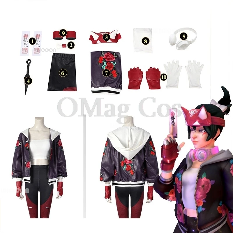 Overwatch 2 Kiriko Cosplay Costumes Skin Athleisure Coat Pants Women Suit Game Clothes Halloween Party Wig Props Uniform Set