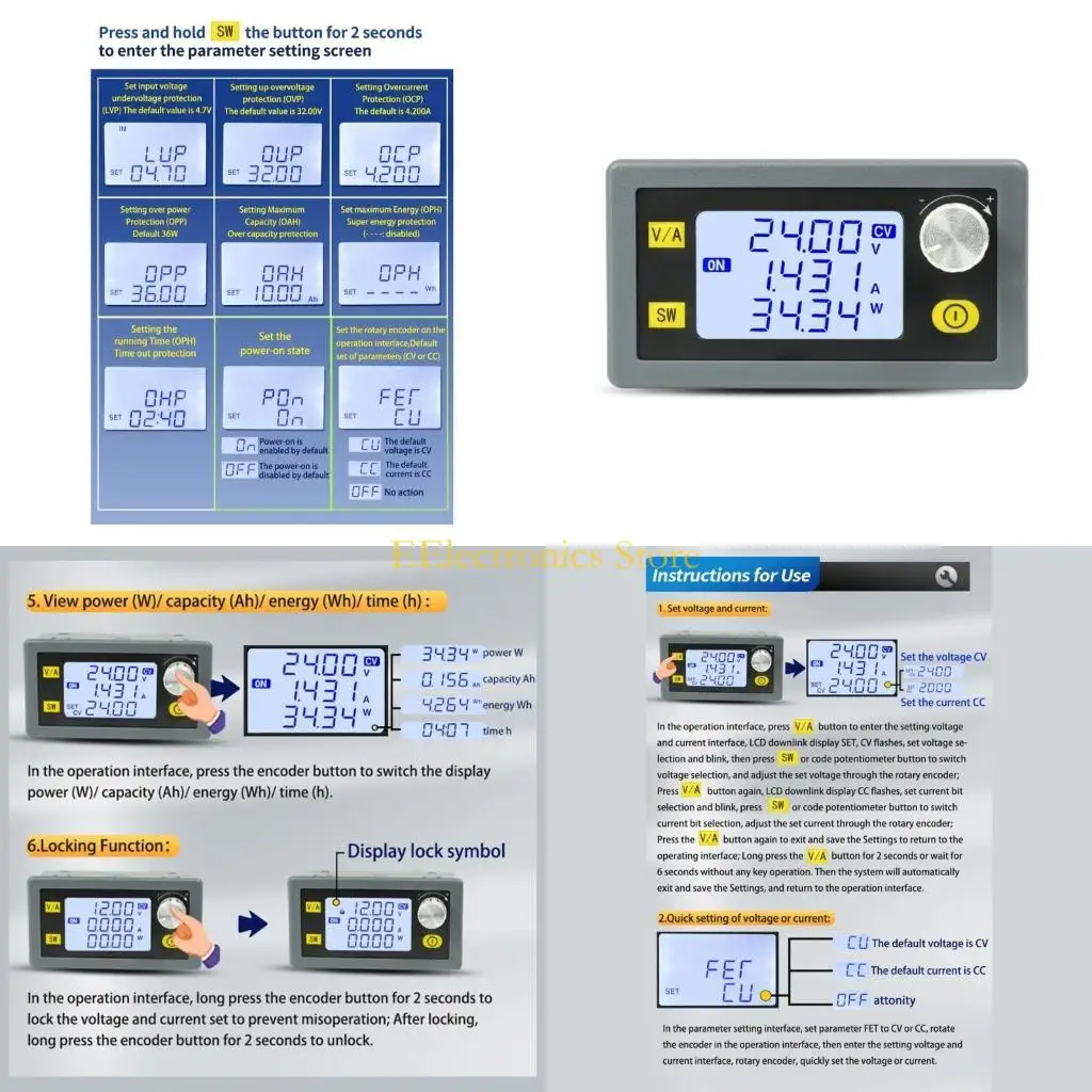 

B03C XY-SK35H Adjustable Buck-Boost Power Converter DC5~30V to DC0.6~30V/0-4A 35W CV-CC Voltage Regulator with LCD Display