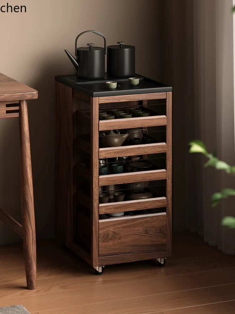 HT solid wood brewed tea table tea cabinet movable sofa side living room display tea table
