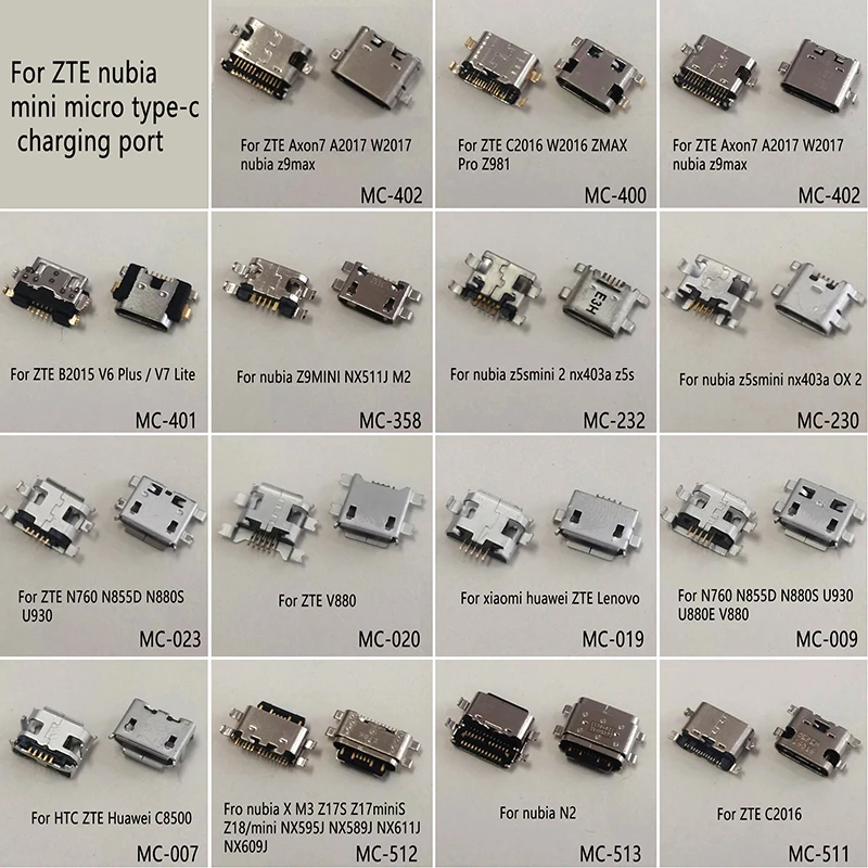 2PCS Micro Mini Type-c Female USB Charging Port Plug Connector For Huawei OPPO Lenovo ZTE Nubia W2016 W2017 A31 A51 Z9 NX512J