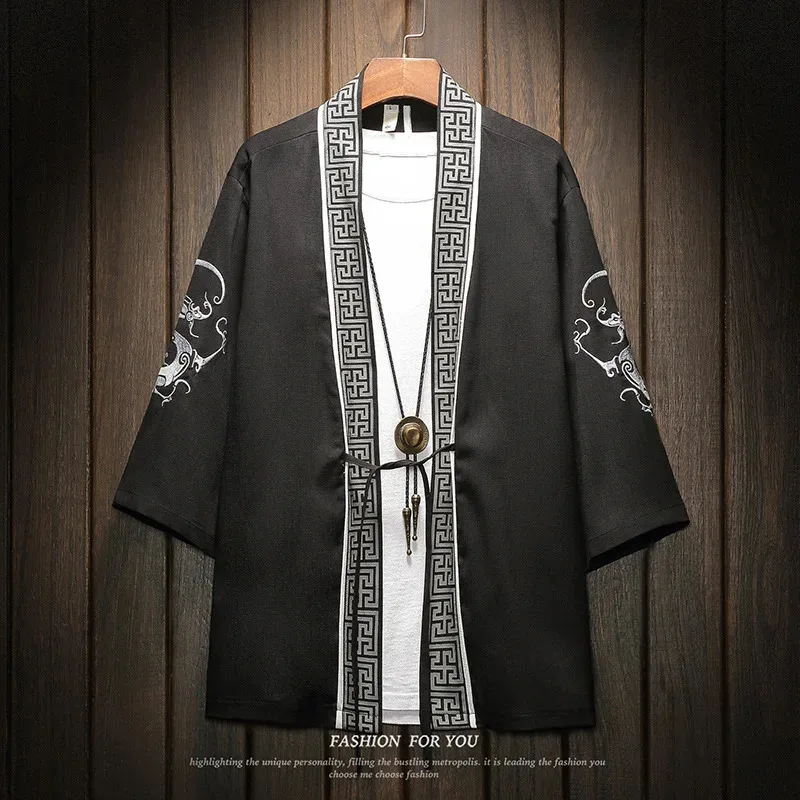 

Мужское кимоно с вышивкой в китайском стиле, костюмы самурая, ретро-кимоно Харадзюку, кардиган, японская юката хаори, куртки больших размеров