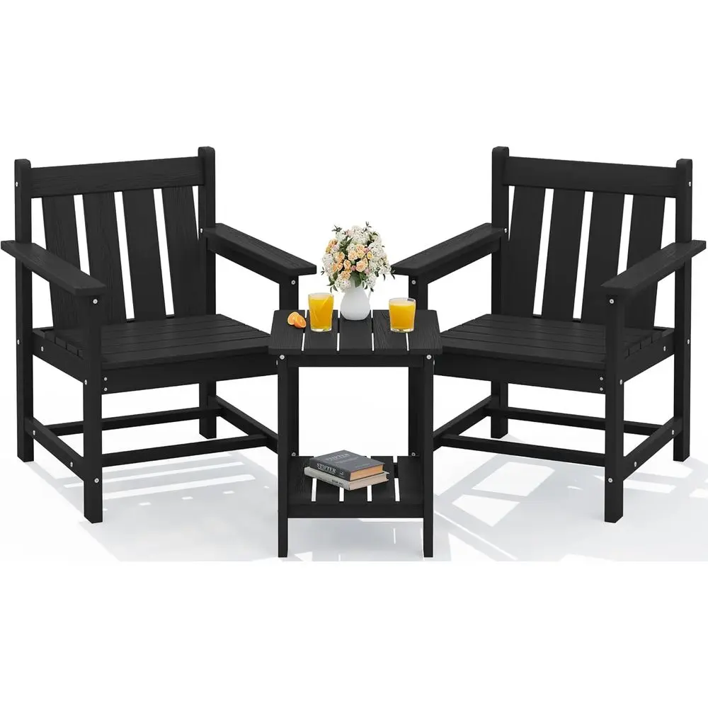 

Комплект садовой мебели из 3 предметов с приставным столиком, устойчивые к непогоде стулья из HDPE для балкона, веранды, сада, заднего двора - черный