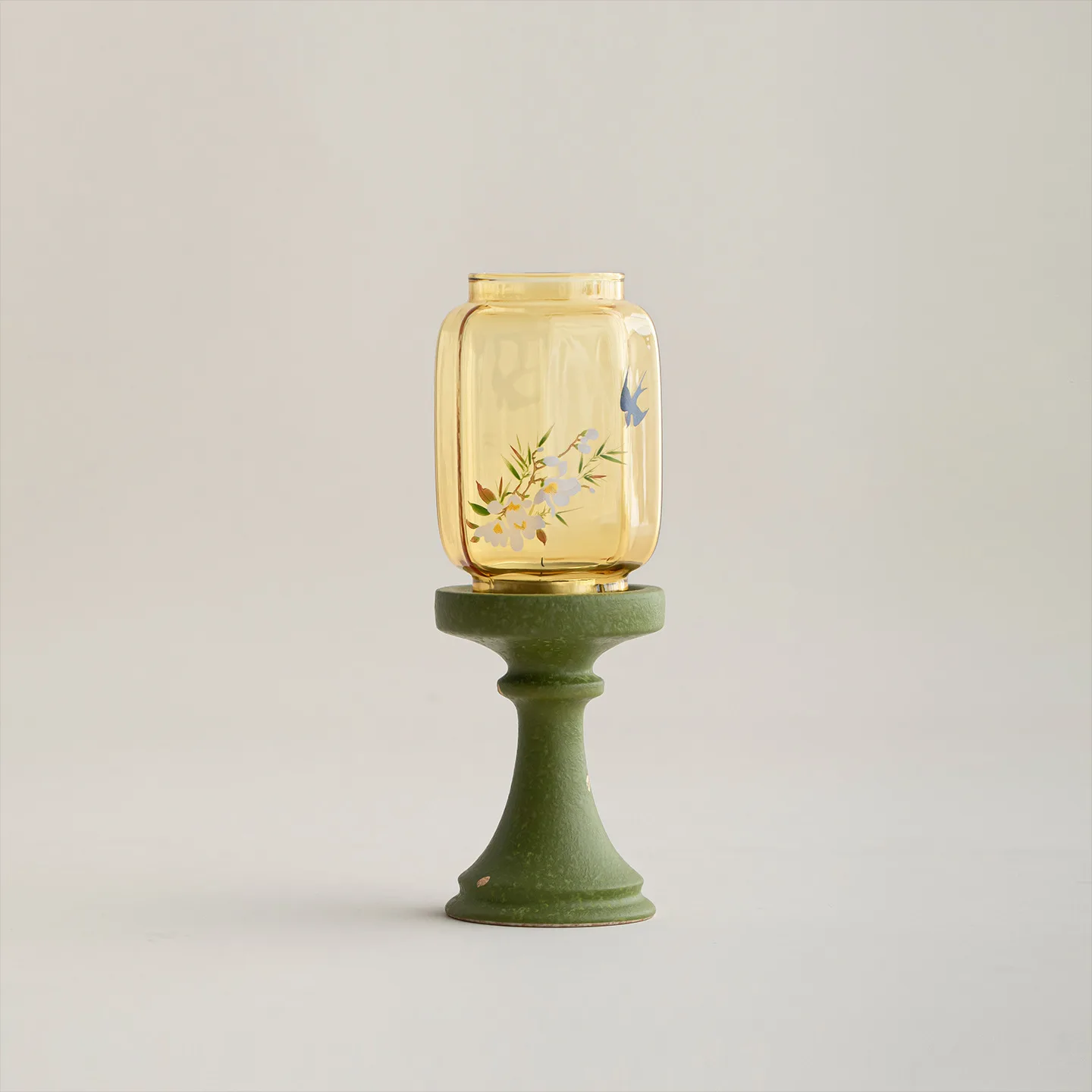 Cz antique glass candlestick - fresh & chic home decor ceramic chinese style ornament - aroma candle holder with glass dome