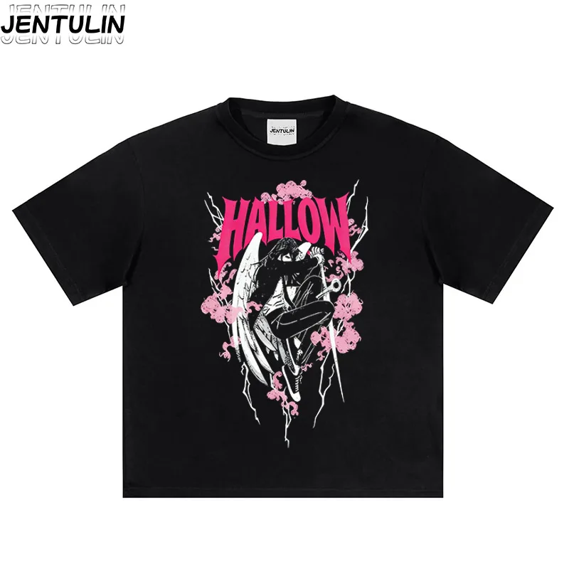 

Корейская модная черная футболка оверсайз с коротким рукавом для мужчин, эстетичный принт в стиле Harajuku, быстросохнущая, унисекс