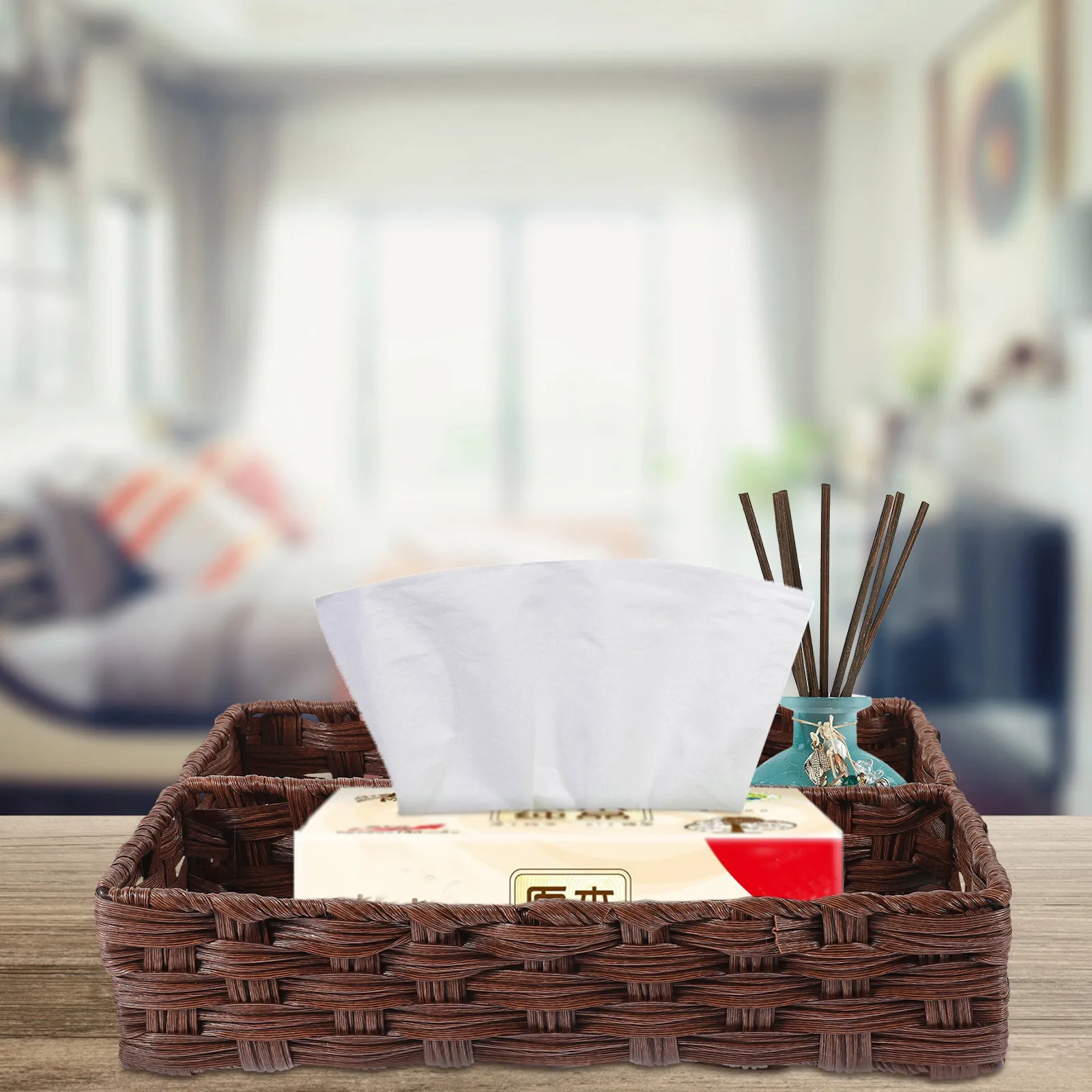 

Woven Storage Basket Imitation Rattan Grey 42x14.5x9.5cm Desktop Organizer Kitchen Bathroom Decorative Container